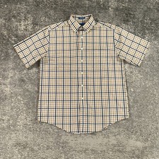 VTG TownCraft Shirt Mens Medium Beige Gingham Check 90s Wrinkle Free Button Down