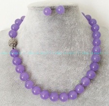 10mm Natural Lavender Jade Round Gemstone Beads Necklace Earring Set 18''