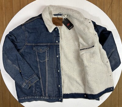 Levis Sherpa Lined Trucker Jacket Premium Denim Blue - Men s Size 2XL NEW