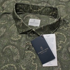 Emanuel Berg NWT Byron Casual Button Down Shirt Size 46 18 XXL in Green Paisley