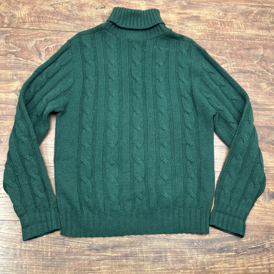 Vtg Pendleton Sweater Men's Medium Green Virgin Wool Fisherman Cable Knit Turtle - Image 4 of 4