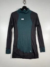 Smartwool Women Intraknit Thermal Base Layer High Neck Top Teal Green Gray Sz XS