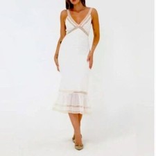 Rumored Women's White Rosita Chic Elegant Ruffle Midi Dress Size 6