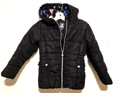 R88 S Rothschild Girls Puffer Floral Fleece Lined Black Hoodie Coat S 7/8 