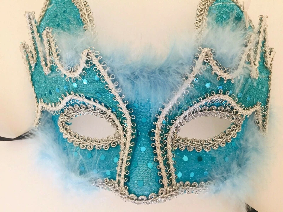  Masquerade Mardi Gras Events &  Party Mask - Cat Mask Decorated with Malibu  - Image 3 of 3