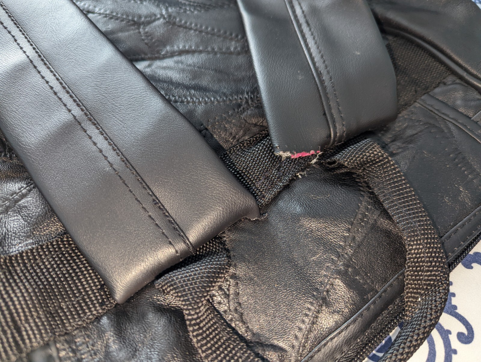 Leather Patchwork Backpack With Drawstring Top Un… - image 10