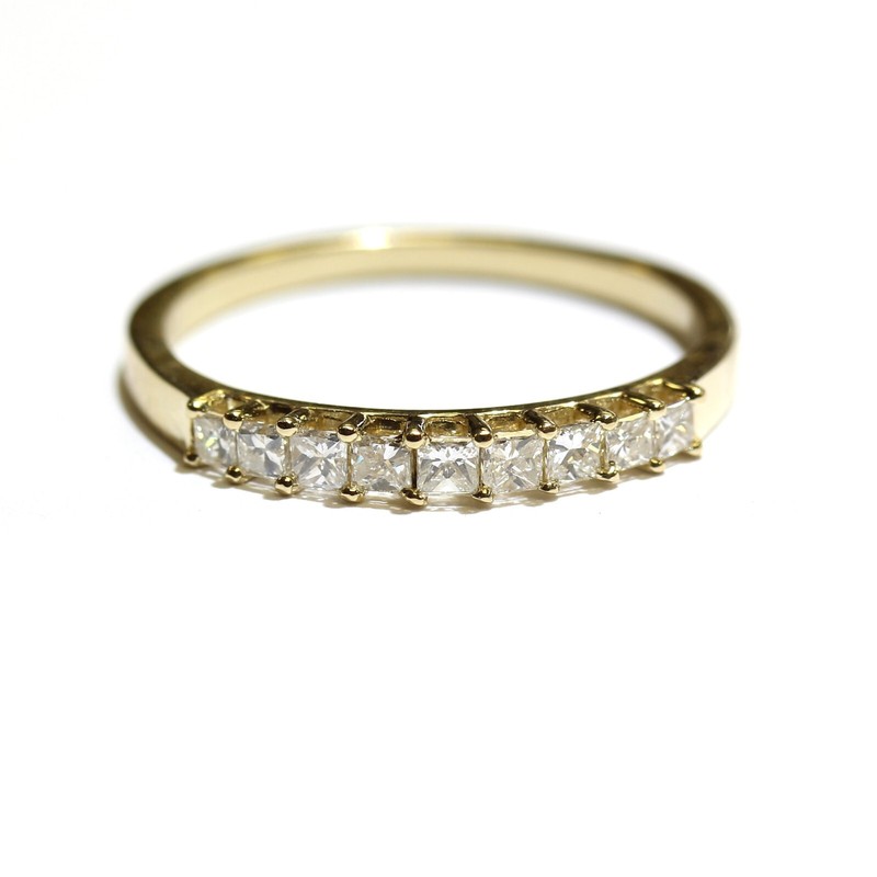 14k yellow gold 1.05ct womens princess diamond wedding band 4.4g ladies 5.25