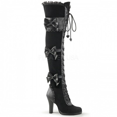 Lolita Gothic Stiefel GLAM-300 Schwarz Fell Schleifen Herzen | DemoniaCult