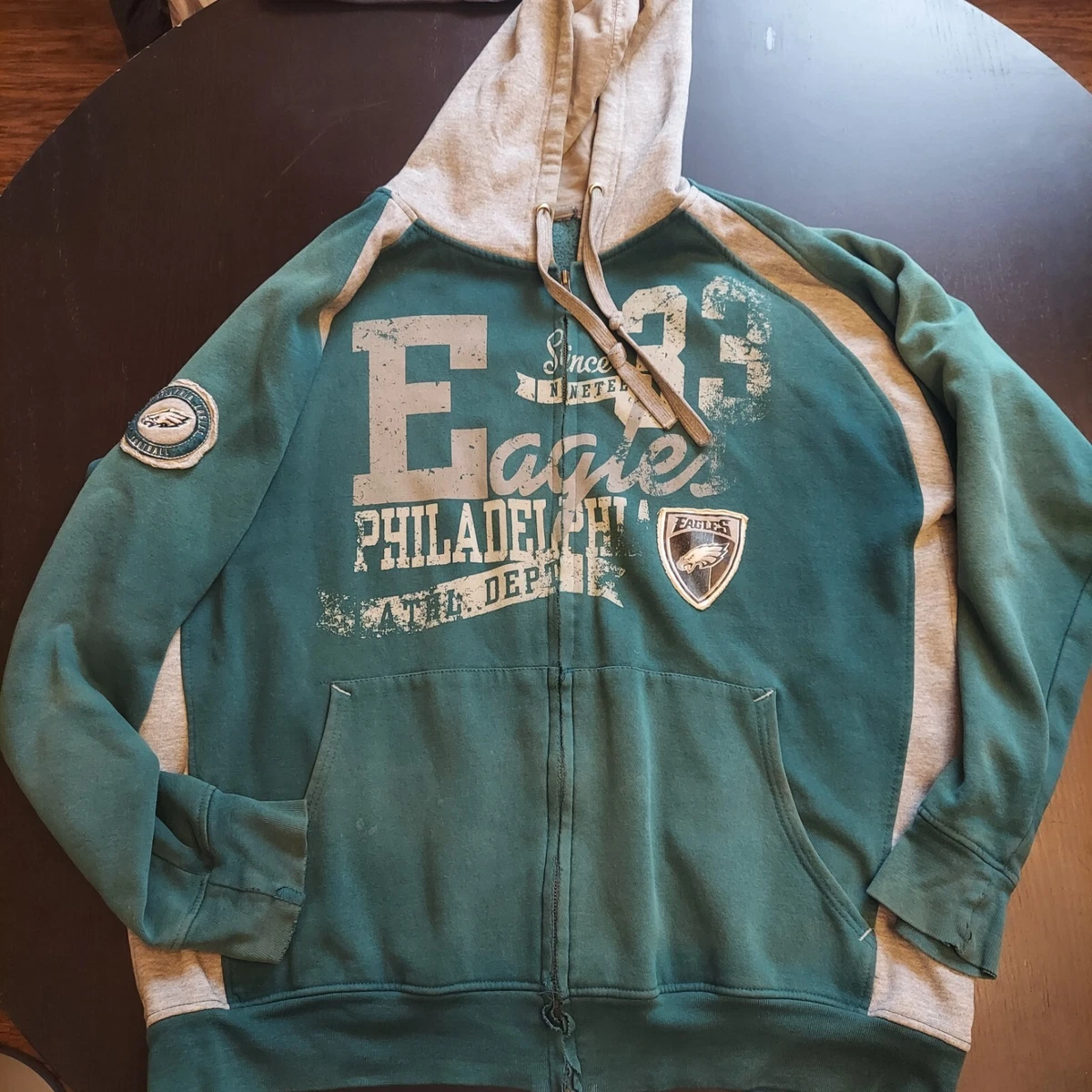 Vintage Philadelphia Eagles Menu0026#039;s Size XL Full Zip Hoodie Sweatshirt  Distressed | eBay