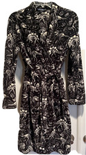 Black  White Flannel Dinosaur Teen Bathrobe SIZE 14-16 UNISEX