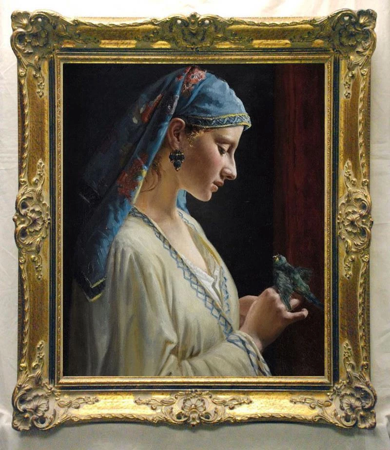 Hand Painted Old Master Art Antique Oil Painting Portrait bird