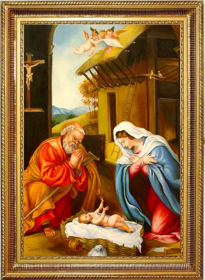 Ölbild Hl. Fam, Madonna mit Jesuskind Jesusbild Ölgemälde HANDGEMALT F:50x70cm