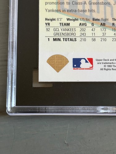 1993 Upper Deck Derek Jeter GOLD HOLOGRAM Rookie Top Prospect RC SGC 7 NM #449 - Picture 3 of 3