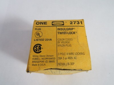 Hubbell 2731 Insulgrip Twist-Lock Plug 30A 480V 4-Wire  NEW