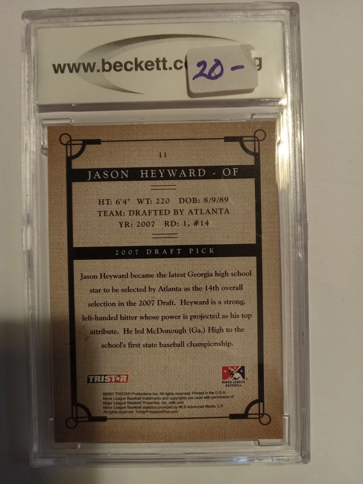 2007 Tri Star Prospect Plus #11 Jason Heyward Rookie BCCG 10 Braves rc SEE BACK - Image 3 of 3