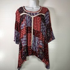 Urban Mangoz Women's Size Small Crocheted 3/4 Sleeve Sharkbite Tunic Patchwork 