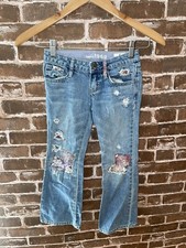 GAPKIDS GAP KIDS GIRLS 6 REGULAR BOOT CUT JEANS PATCHES PATCHWORK LIGHT WASH