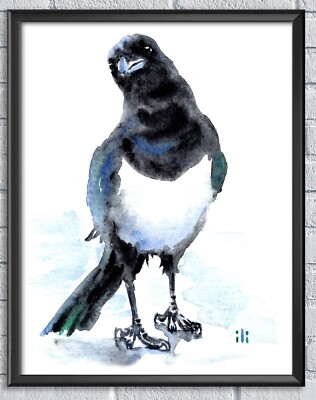 Aquarell Elster Gemälde ''Hallo da'' personalisierter Druck von ili