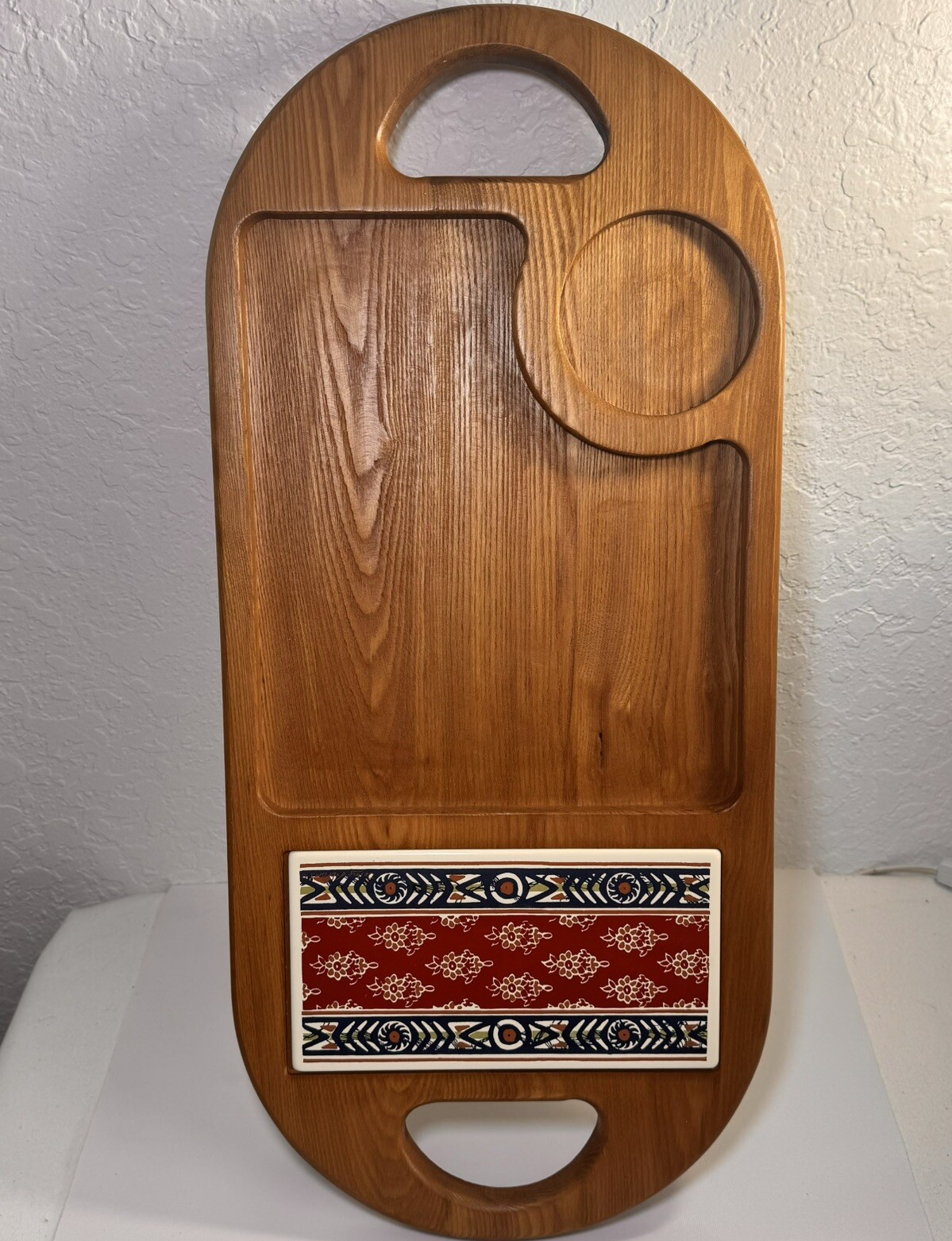 Vintage Jerry Abrams Solid Wood With Ceramic Inlay Charcuterie Board 27