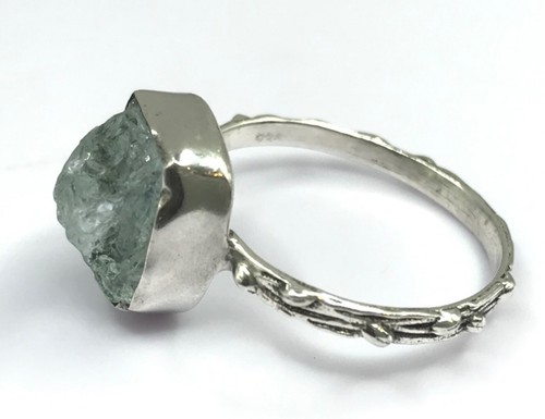 aquamarine ring solid Sterling Silver, UK size R, rough cut natural stone - Picture 8 of 10
