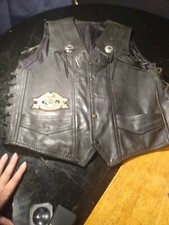 SALE HOG Harley Davidson Owners Group 90s Vintage Leather Vest Mens Size M/L BK