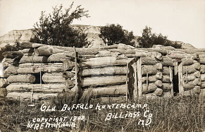 Old buffalo hunters camp Billings Co. ND 1908 RPPC Photo Postcard COPY