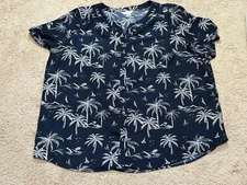 CJ Banks Women's Shirt Sz 2X Multicolor Palm Tree Print Button Down Lightweight