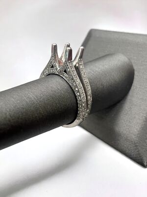 14K Weißgold Brillant natürlicher Diamant gepflastert geteilter Schaft Kathedrale Montierung