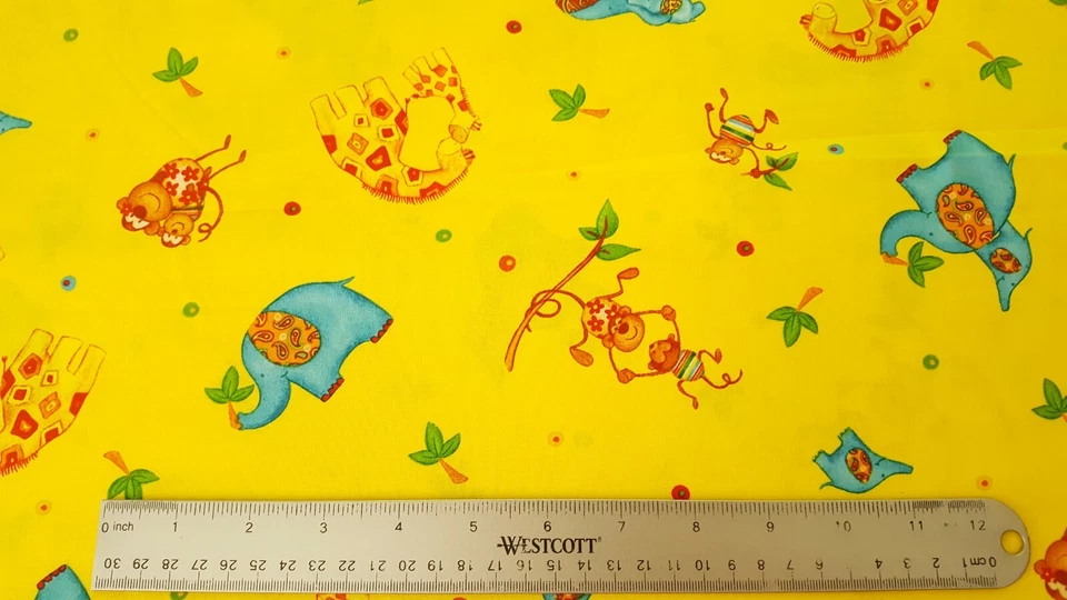 Safari Dulce Corazón Diane Eichler Gallo Rojo Jirafa Mono Elefante Amarillo 1 yarda Foto 2 de 2