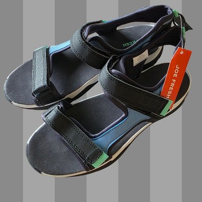 Joe Fresh Toddler Kids Black Blue Sport Sandals, New With Tags, Size 9