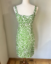 ASO Blair Waldorf Milly of New York Green White Paisley Leaf Silk Dress Sz 4 y2k