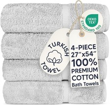 100 Cotton 4-Pack Bath Towels 27x54, Silver Gray