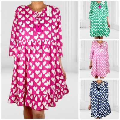 ZWILLINGSHERZ Sommerkleid Kleid Herzen Tunikakleid Stufenkleid S/M + L/XL