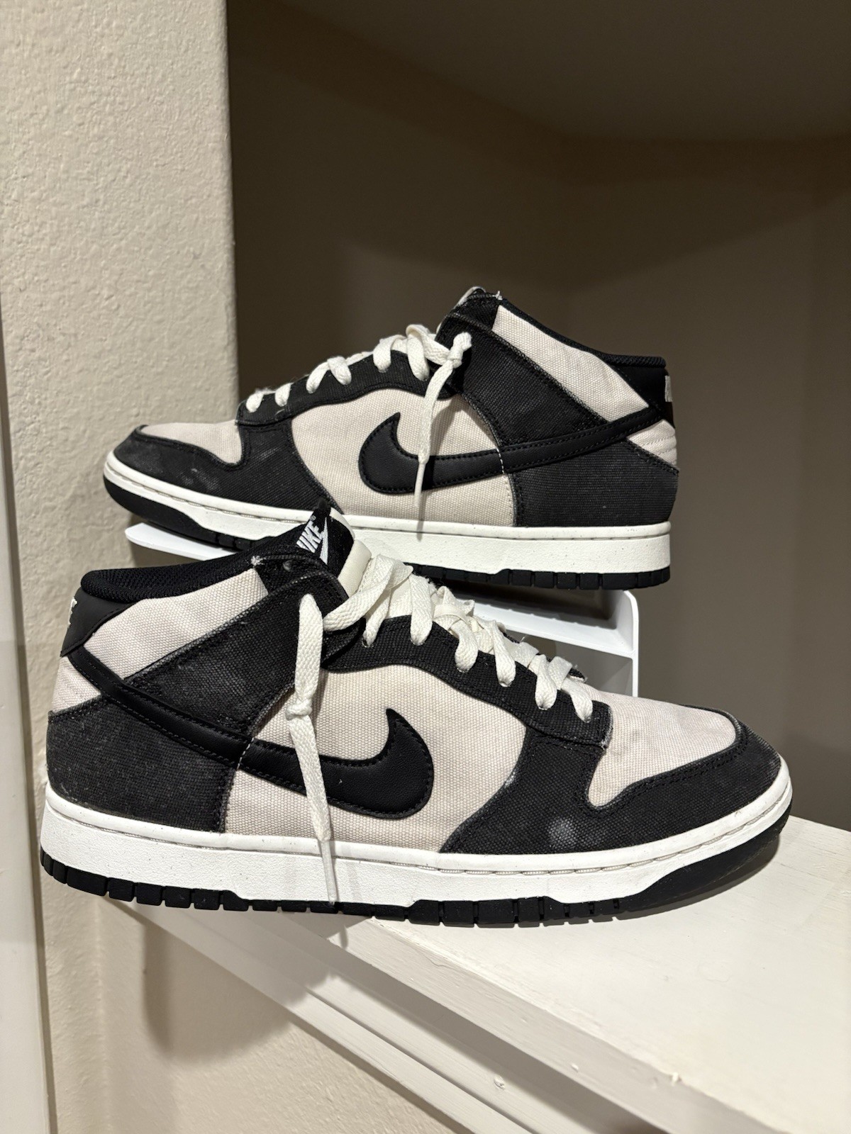 Nike Dunk Mid Panda Sail Black Canvas Sneakers Mens Size 10.5 DV0830-102