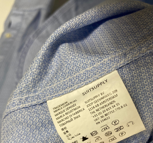 Suitsupply Camicia elegante uomo 39 15 1/2 blu cotone con bottoni due strati - Foto 6 di 9