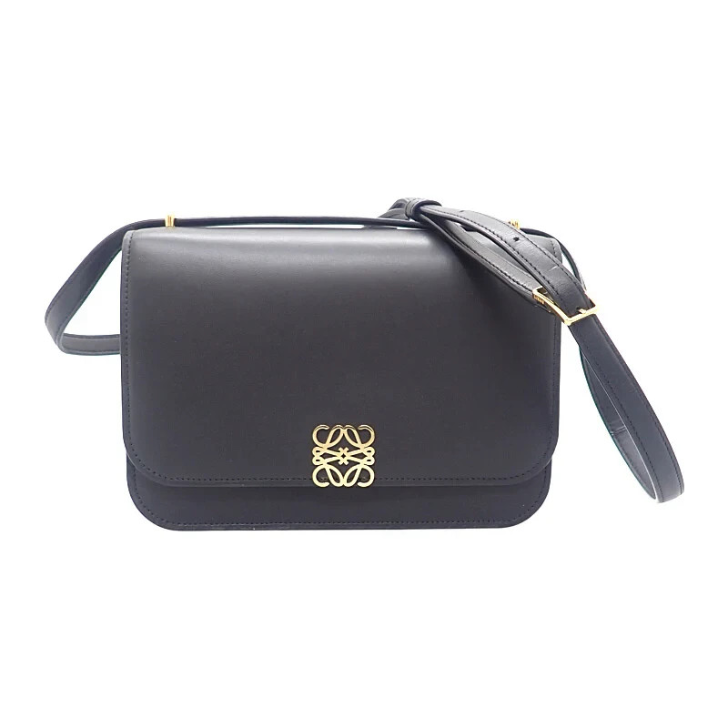 LOEWE Goya Medium Shoulder Bag Calf Black Gold Hardware Ladies ISY