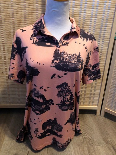 Nike Dri-Fit Pink Damen SS Shirt Polo Outdoor Wildlife Golf Große L (H519)
