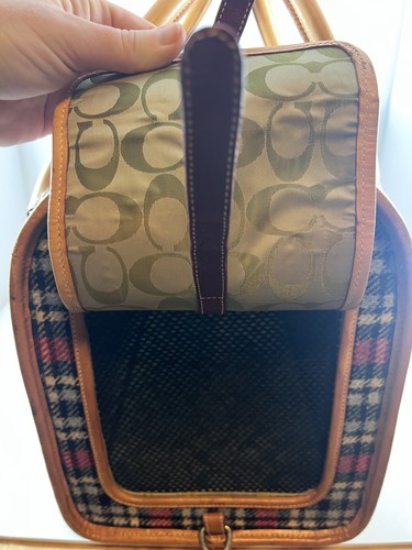 COACH Pet Carrier Tote Bag Plaid Leather Very Rare Vintage Read Description Dog - Picture 4 of 23