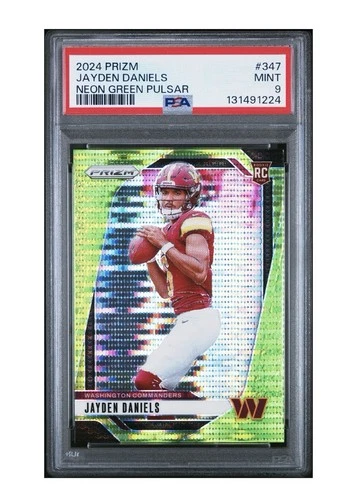 Jayden Daniels 2024 Panini Prizm Rookie RC #347 Neon Green Pulsar SP PSA 9