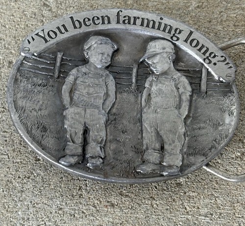 Belt Buckle Pewter Farming Been Farming Long Little Boys On Front 1988 Jacobs