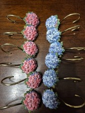HYDRANGEA Bath Shower Curtain Hooks 12 Piece Metal Hooks Pink  Blue Flowers