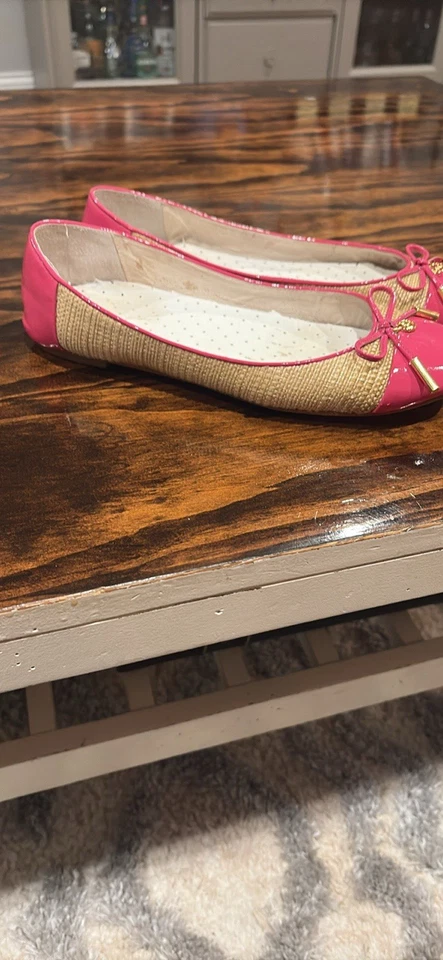 Michael Kors Jordana Ballet Pisos Patente Rafia Paja Rosa Talla 9 Foto 2 de 4