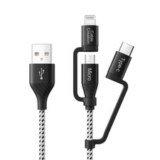CableCreation Multi Charging Cable 4FT, 3 in 4 feet, Black and White Weaving
