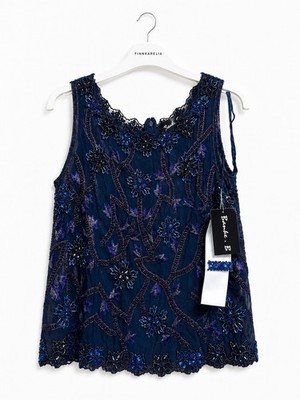 Banke B blau Perlen bestickt ärmellos Top elegant Anlass Kleidung 10 Sa1