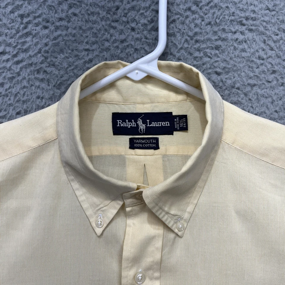 Vintage Ralph Lauren Shirt Mens 16.5 Yellow Long Sleeve Yarmouth Button Down 90s - Image 2 of 4