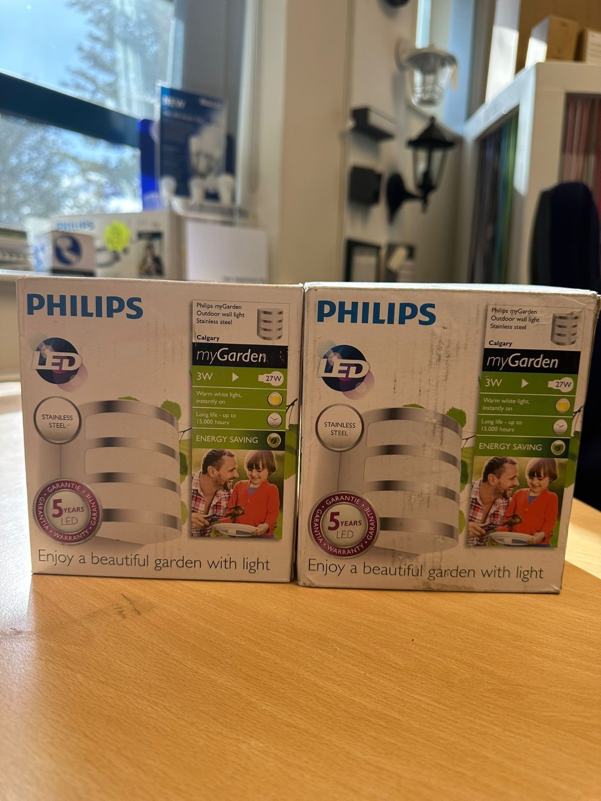 2 x Philips myGarden Outdoor Wall Light Stainless Steel Calgary 3w