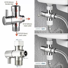 7/8"  1/2" T-adapter Valve 3-Way Brass For Toilet Bidet Shower Head Diverter  