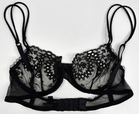 La Perla Black Embroidered Mesh Underwire Bra Back Close Italy Size 32