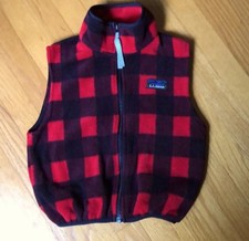 LL Bean Kids Size S Buffalo Plaid Fleece Vest