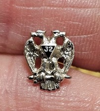 Vintage / Antique Masonic 14K White Gold Masons 32nd Degree Eagle Lapel Tie Pin